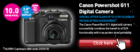 Canon Powershot G11 Digital Camera with up to £150 Cashback on  qualifying accessories