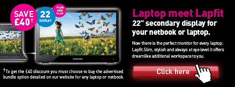 22" Samsung Lapfit enables you to gain further screen space for your Laptop or netbook.
