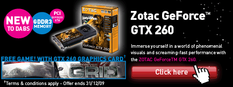 Zotac GeForce GTX 260 - with free Racedriver Grid Game