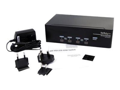 StarTech.com 4 Port DVI VGA Dual Monitor KVM Switch USB with Audio & USB 2.0 Hub