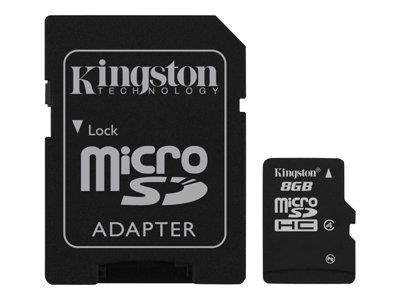 Kingston 8BG mircoSDHC Class 4 Flash Memory Card - microSDHC to SD adapter included