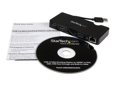 StarTech.com Universal USB 3.0 Laptop Mini Docking Station w/ HDMI or VGA Gigabit Ethernet USB 3.0