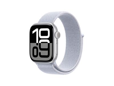 Apple Watch Series 10 GPS + Cellular 42mm Silver Aluminium Case with Blue Cloud Sport Loop