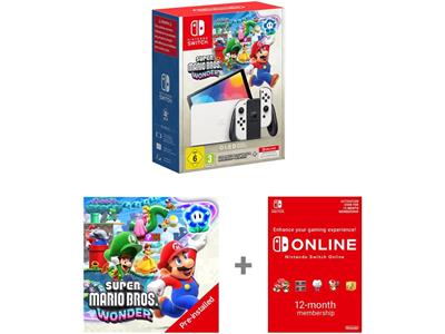 Nintendo Switch OLED White +Mario Wonder +12M Online pass